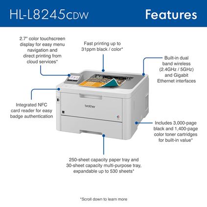 HLL8245CDW - Digital Color Printer with Duplex Printing and Wireless Networking