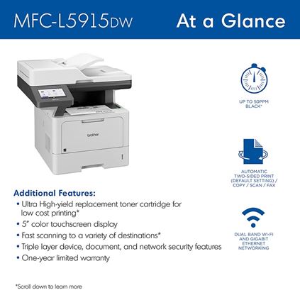 MFCL5915DW - Business Monochrome Laser All-in-One Printer with Low-cost Printing, Wireless Networking and Duplex Print, Scan, and Copy